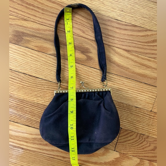 Vintage Leather School Florence Black Suede Evening Clutch lined w Tiny Pearls - Picture 6 of 9